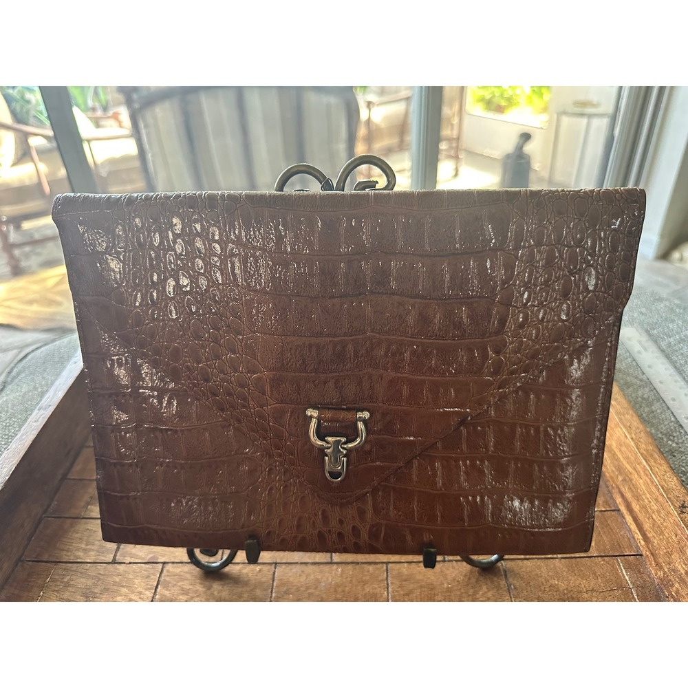 Vintage Vivace Brown Croc Embossed Leather Envelope Clutch Purse Korea 11" EUC